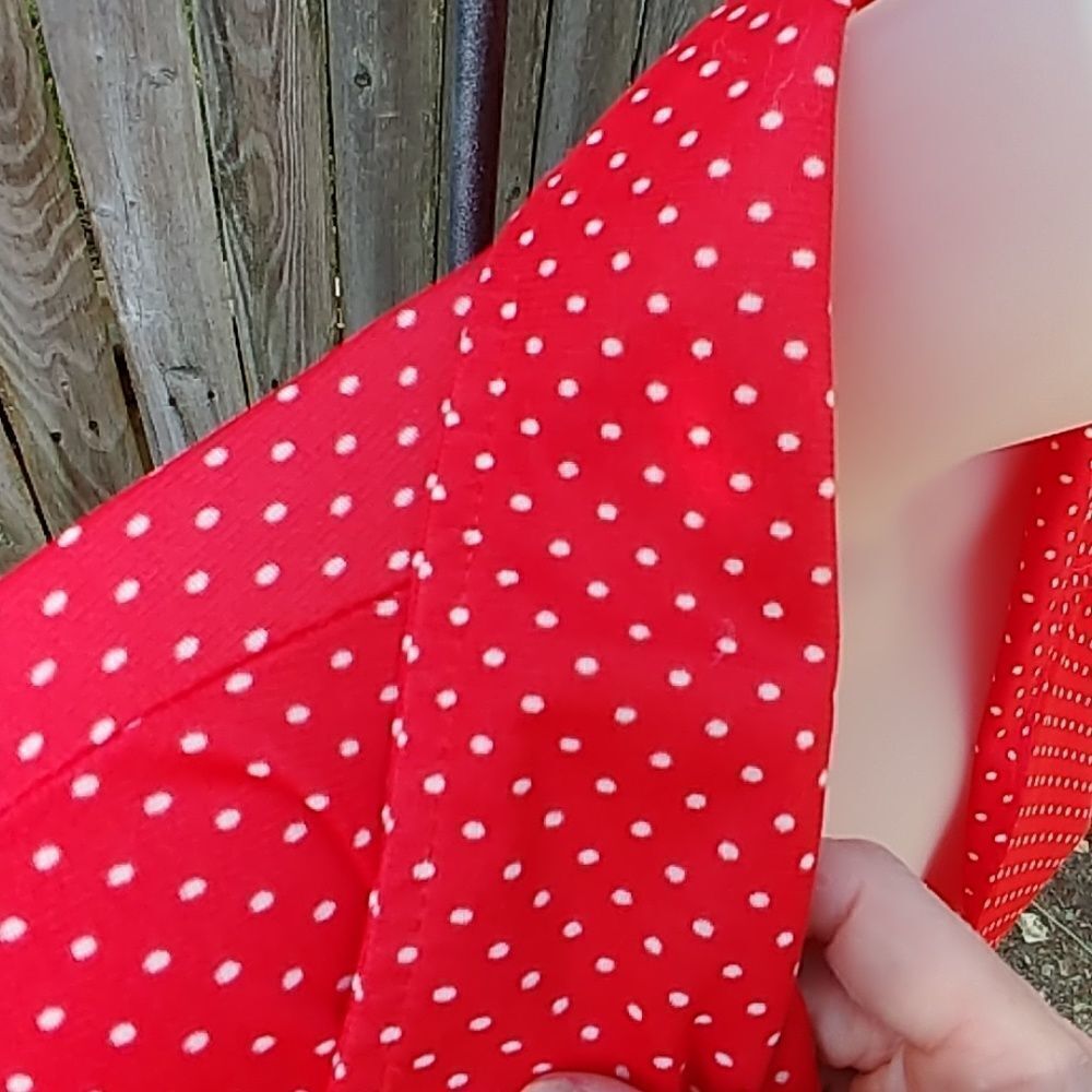 Vintage 60s Red White Polka Dot Short Sleeve Shirt - Picture 4 of 5